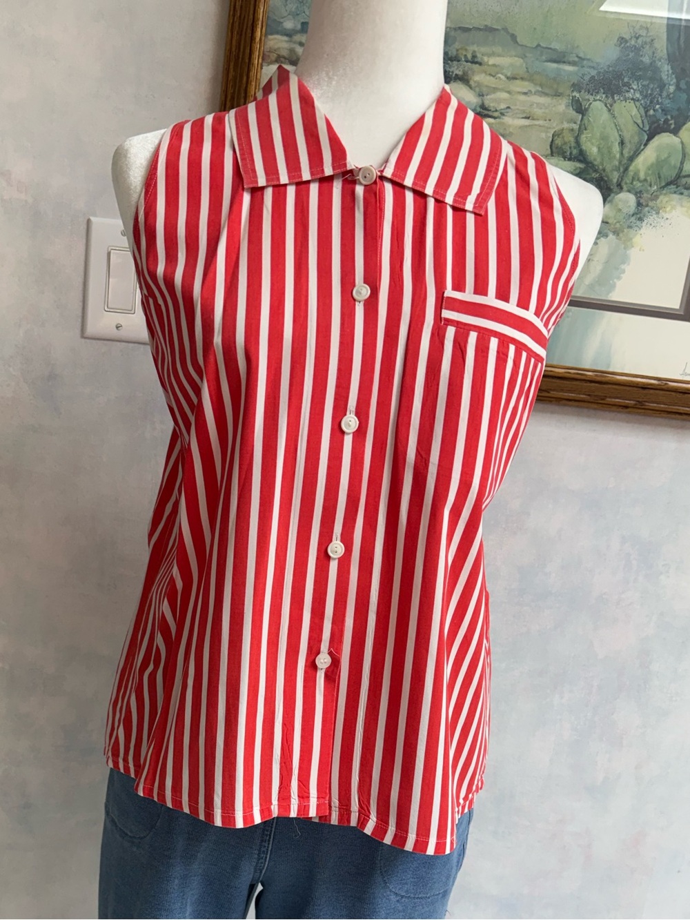 VTG Chaus 100% Cotton Red & White Stripe Sleeveless Top!